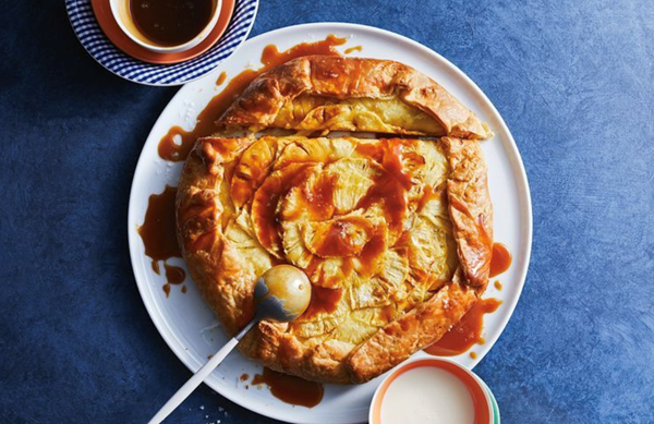 Pineapple and macadamia tart with salted caramel sauce