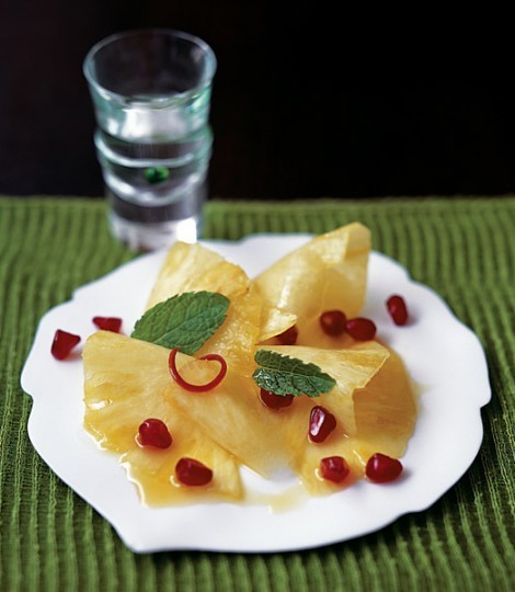 Pineapple and passion fruit salad with pomegranate 