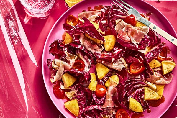 Pineapple and serrano ham salad with Thai red curry vinaigrette [Kari Young]
