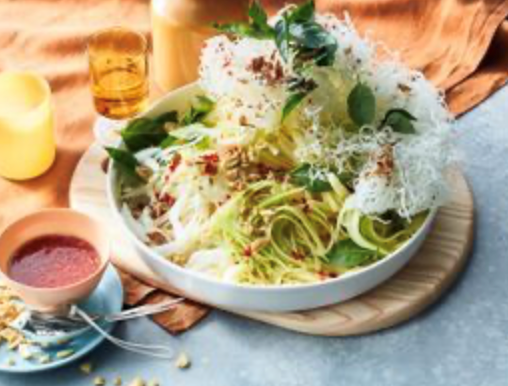 Pineapple and wombok slaw with crispy noodles and sweet and sour dressing