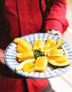Pineapple, avocado, orange and mint salad with ginger dressing