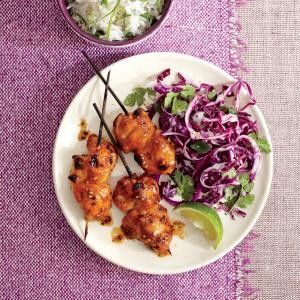 Pineapple chicken kebabs with cilantro-lime slaw