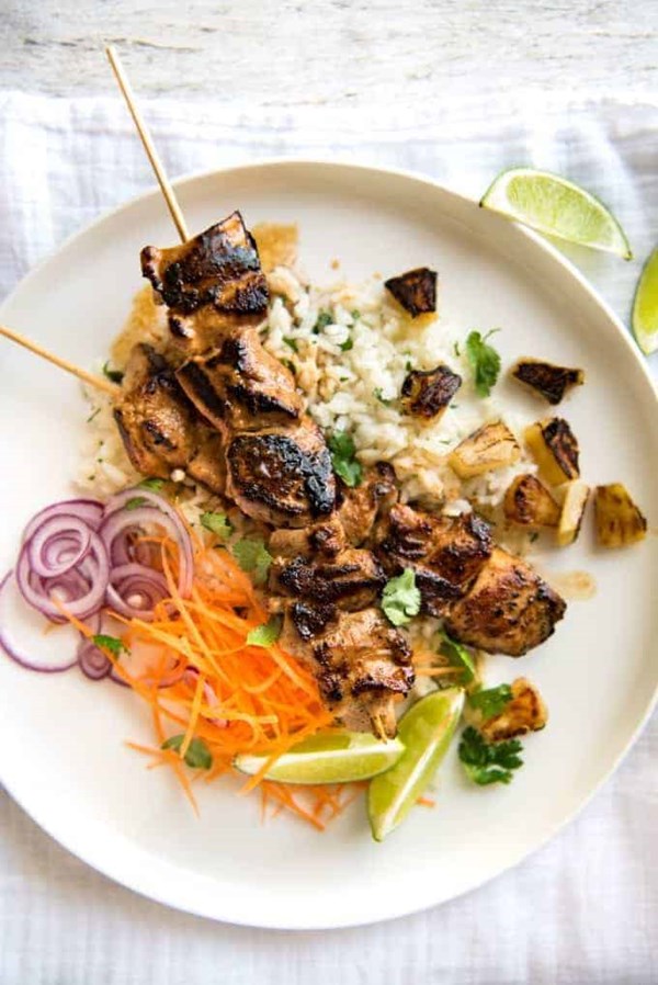 Pineapple coconut Hawaiian chicken skewers