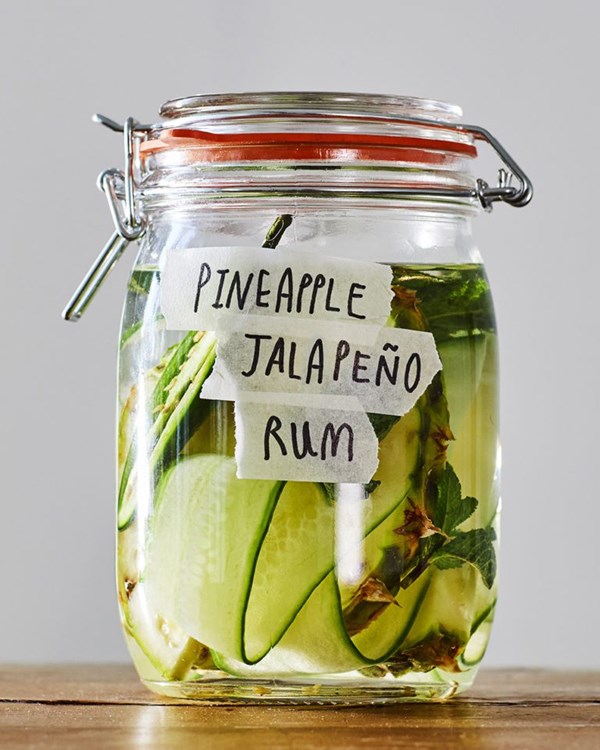 Pineapple, cucumber, mint and jalapeño rum 