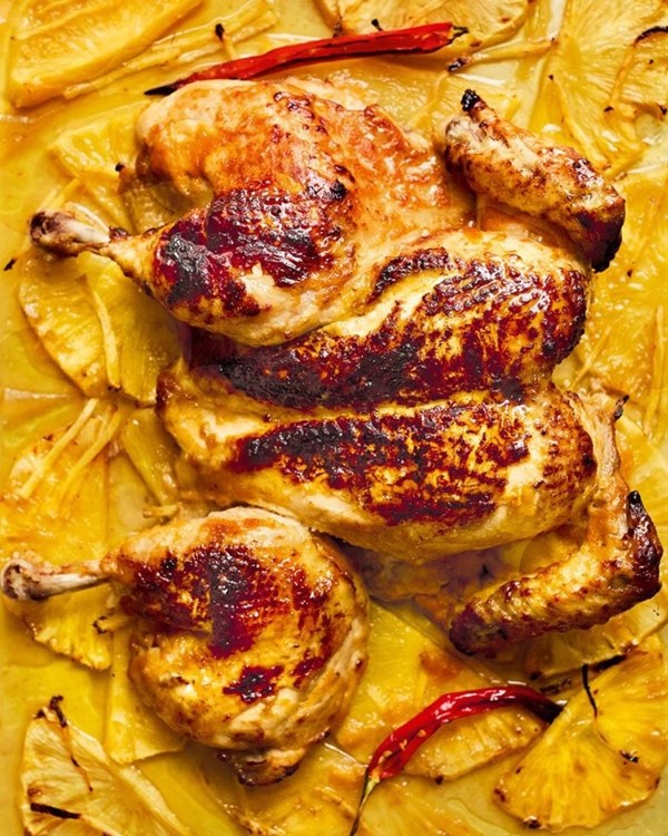 Pineapple, ginger and chilli spatchcock chicken 