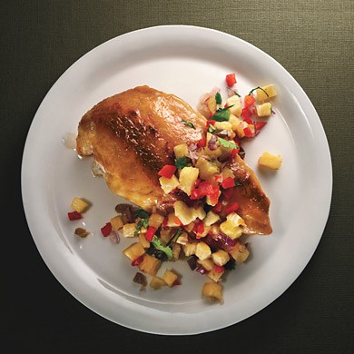 Pineapple-glazed chicken with jalapeño salsa