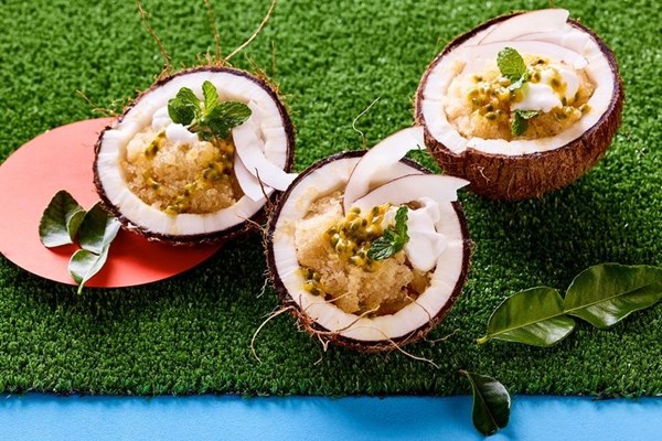 Pineapple granita with passionfruit and mint