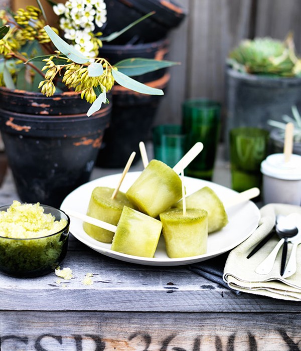 Pineapple, kombucha and mint ices
