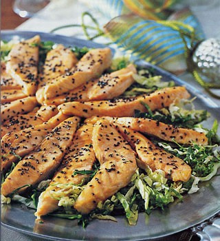 Pineapple-marinated salmon with Asian cabbage salad