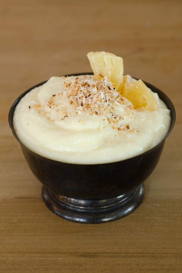 Pineapple pudding with toasted coconut