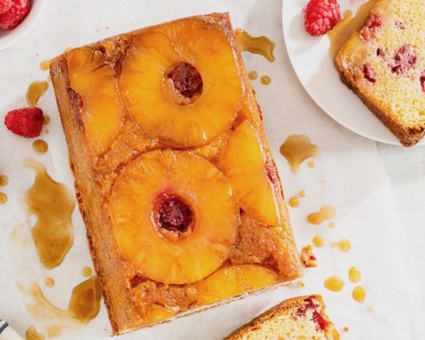 Pineapple-raspberry upside-down cake