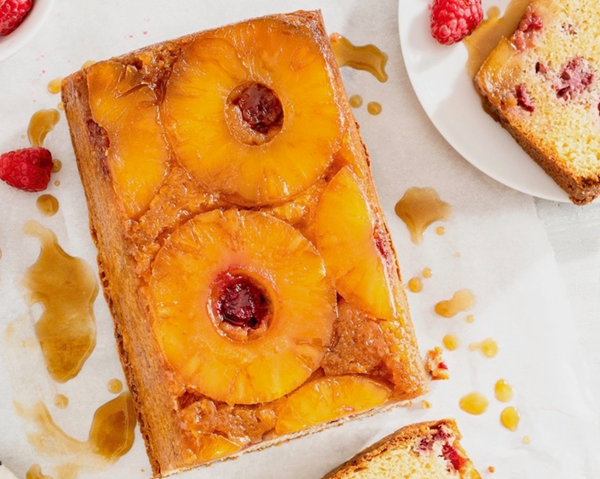 Pineapple-raspberry upside-down loaf