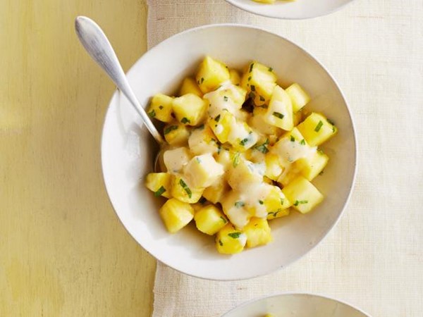 Pineapple salad with vanilla custard sauce