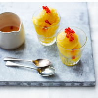 Pineapple snow with red chilli-lime syrup