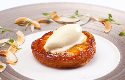 Pineapple tarte Tatin with coconut and lemongrass ice cream