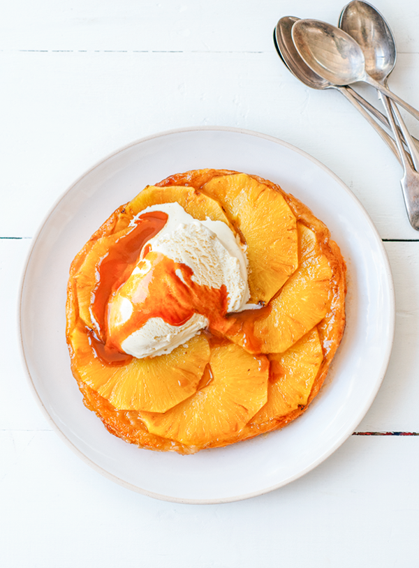Pineapple tarte Tatin with rum caramel sauce