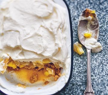 Pineapple tiramisu with ginger, yuzu and whipped cream