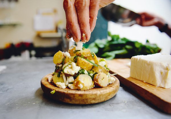 Pink fir apple and feta salad