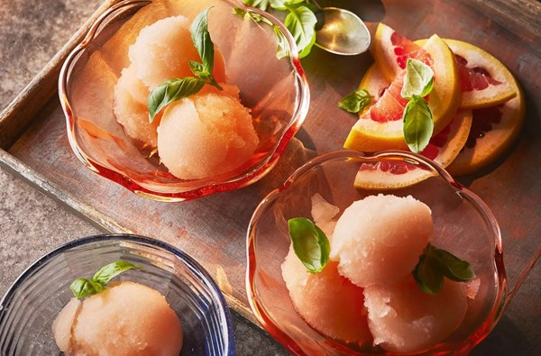 Pink grapefruit & basil sorbet