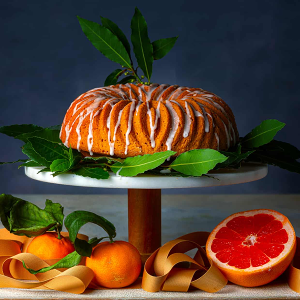 Pink grapefruit and yuzu drizzle cake