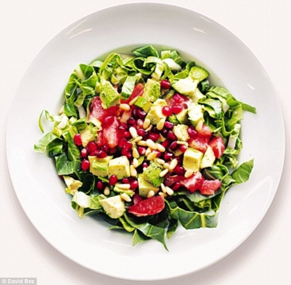 Pink grapefruit, avocado and cabbage