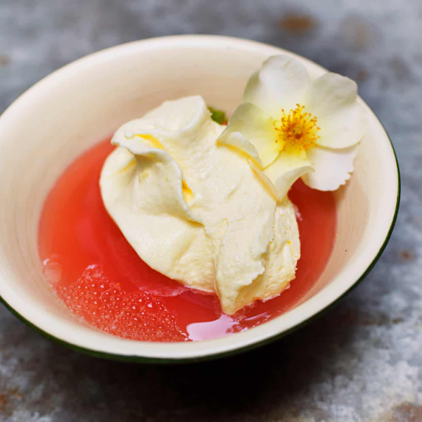 Pink grapefruit jelly and clotted cream ice-cream