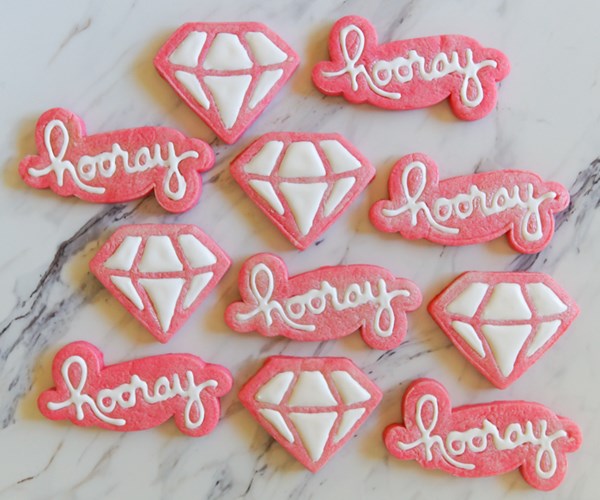 Pink! Hooray and diamond stamped cookies