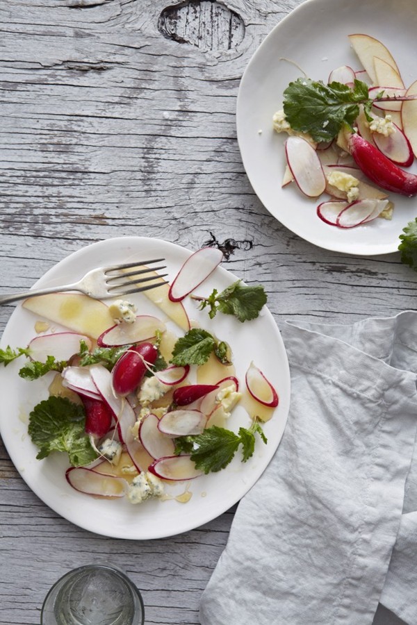 Pink Lady apple salad with radishes and sheep's milk blue cheese