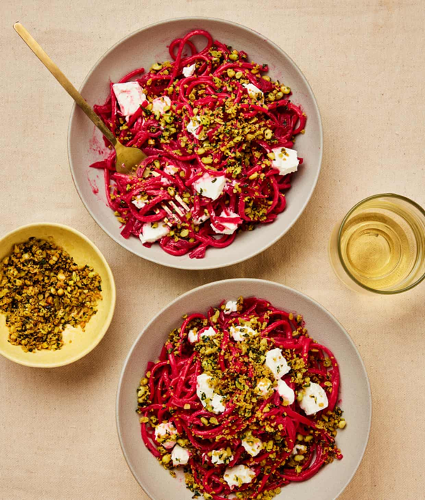 Pink linguine with pine nut pangrattato