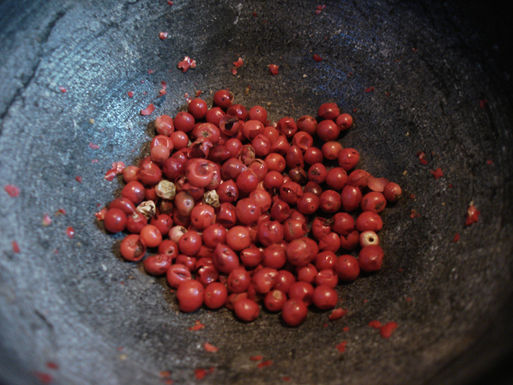 Pink pepper macerated strawberries