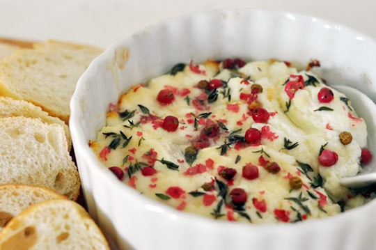 Pink pepper marinated olives