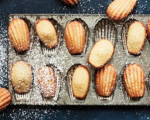 Pink peppercorn madeleines with five-spice pomegranate glaze