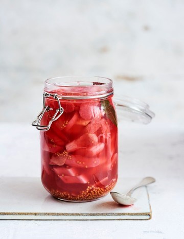 Pink pickled rhubarb with ginger
