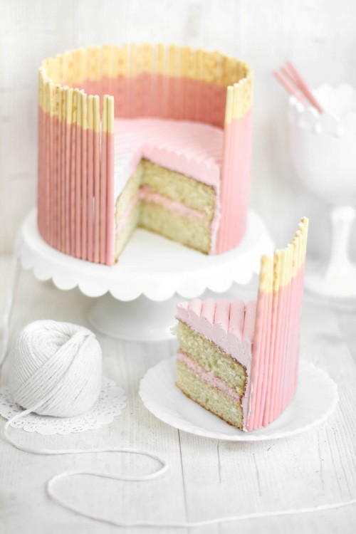 Pink vanilla pocky cake
