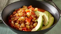 Pinto bean, chayote, and corn stew