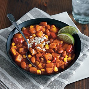 Pinto bean chili with corn and winter squash 