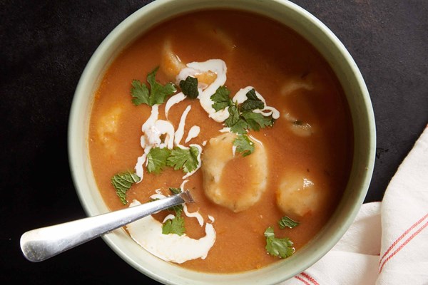 Pinto bean soup with masa and queso fresco dumplings (Sopa de ombligo)