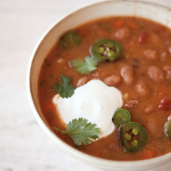 Pinto bean soup with toasted jalapeños
