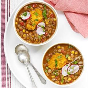 Pinto bean stew with jalapeño-corn dumplings
