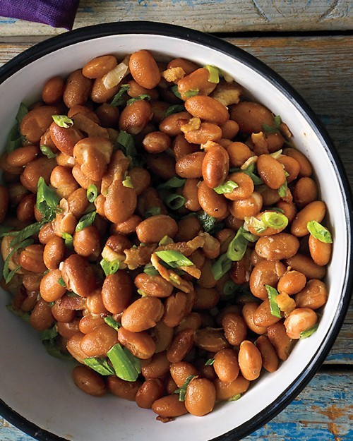 Pinto beans with bacon and scallions