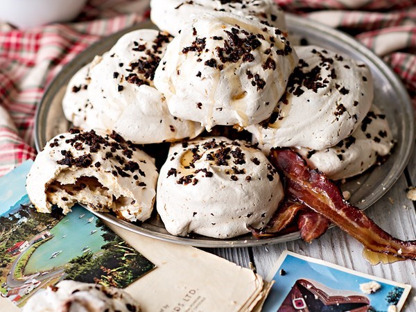 Pip's bacon meringues with Milo cream