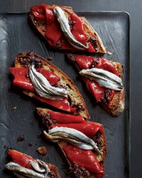 Piquillo pepper & white anchovy toasts