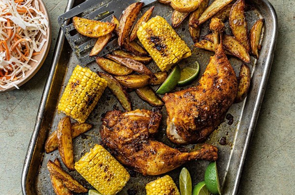 Piri piri chicken, sweetcorn & potato wedges