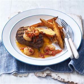 Piri-piri surf 'n' turf with sweet potato chips