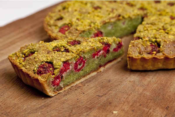 Pistachio & raspberry Bakewell tart [James Mackenzie]
