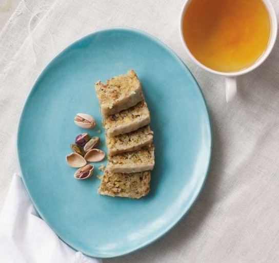 Pistachio-almond bars with citrus glaze