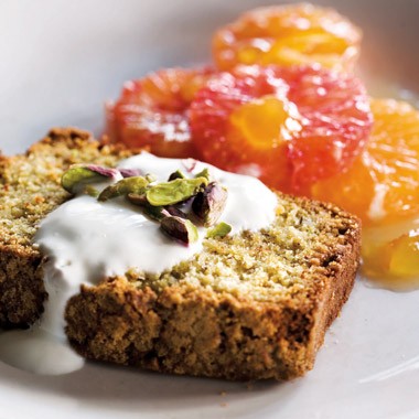 Pistachio and almond cake with orange salad