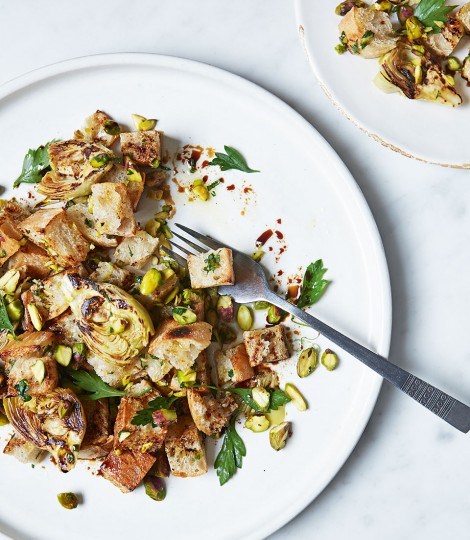 Pistachio and artichoke panzanella