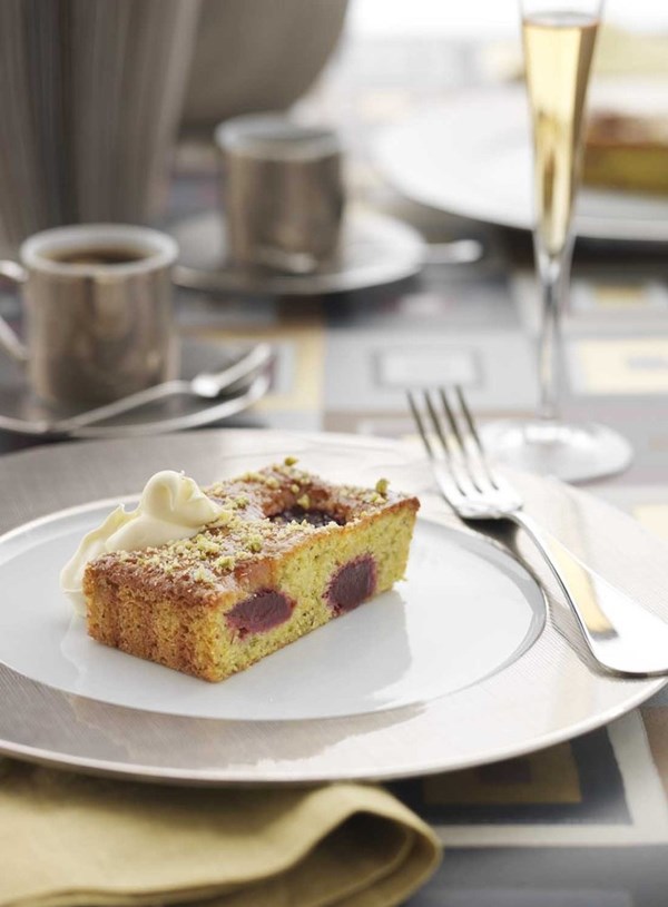 Pistachio and Black Doris plum tart