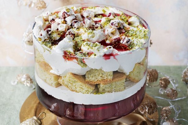 Pistachio and cranberry nougat trifle